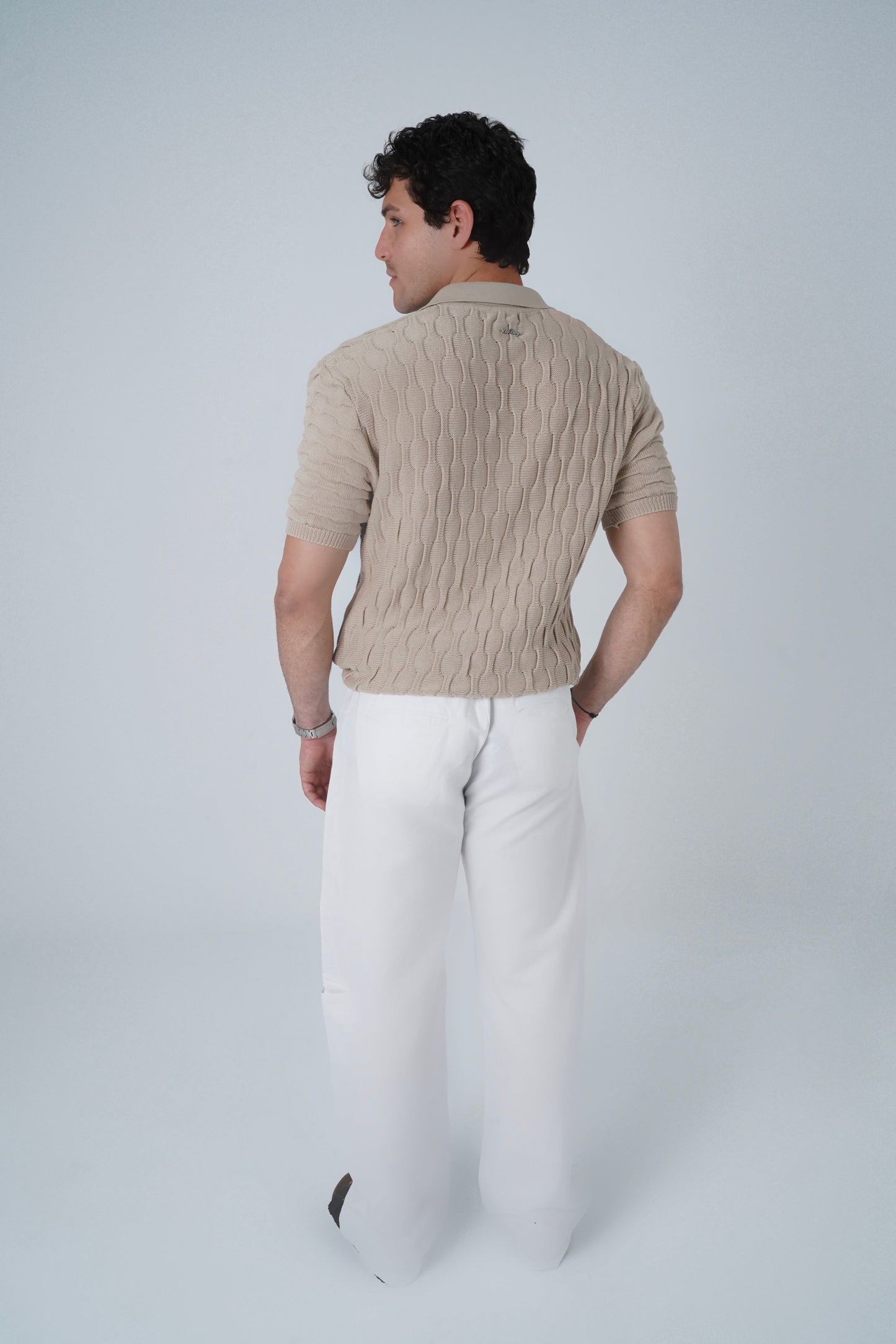 Timepiece Pattern knitted Polo T-shirt