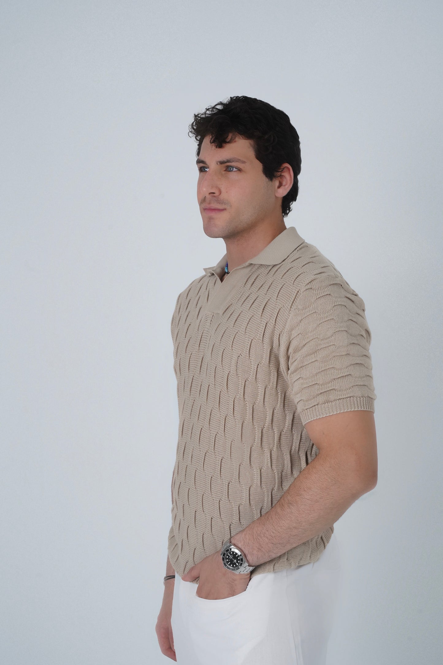 Timepiece Pattern knitted Polo T-shirt