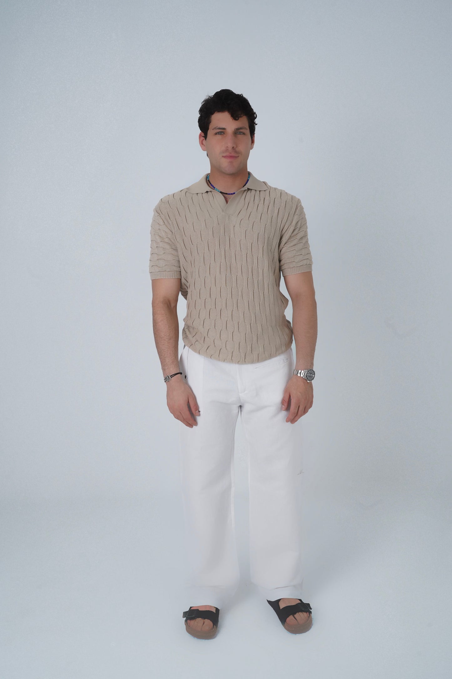 Timepiece Pattern knitted Polo T-shirt