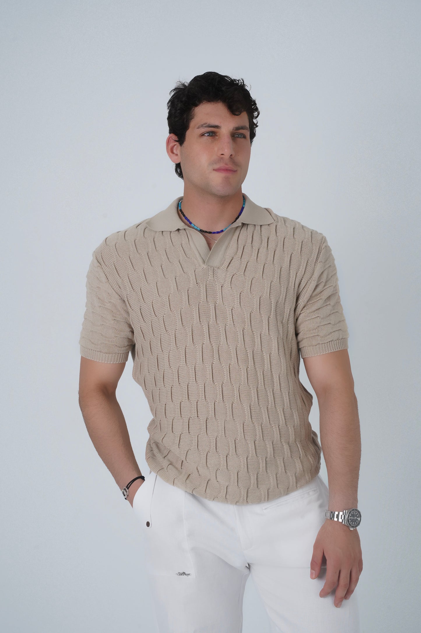Timepiece Pattern knitted Polo T-shirt