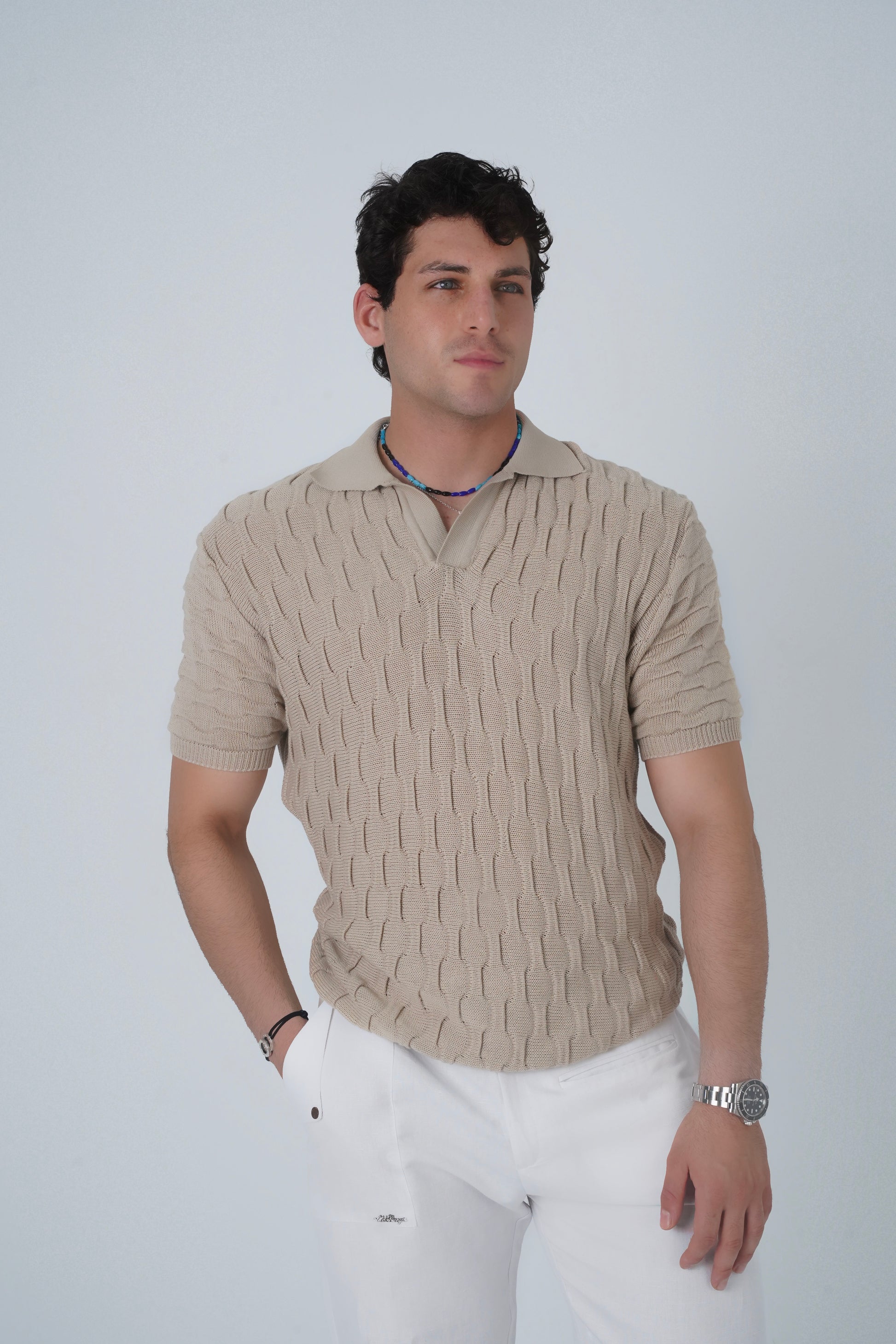 Timepiece Pattern knitted Polo T-shirt